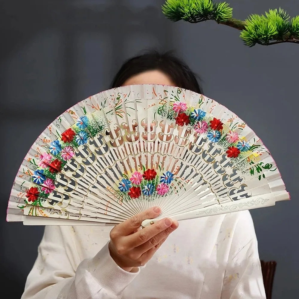 Creative Classic Hand-painted Fan Hand Crafted Colorful Folding Fan Antique Decorative Spanish Wood Fan Party Wedding Supplies