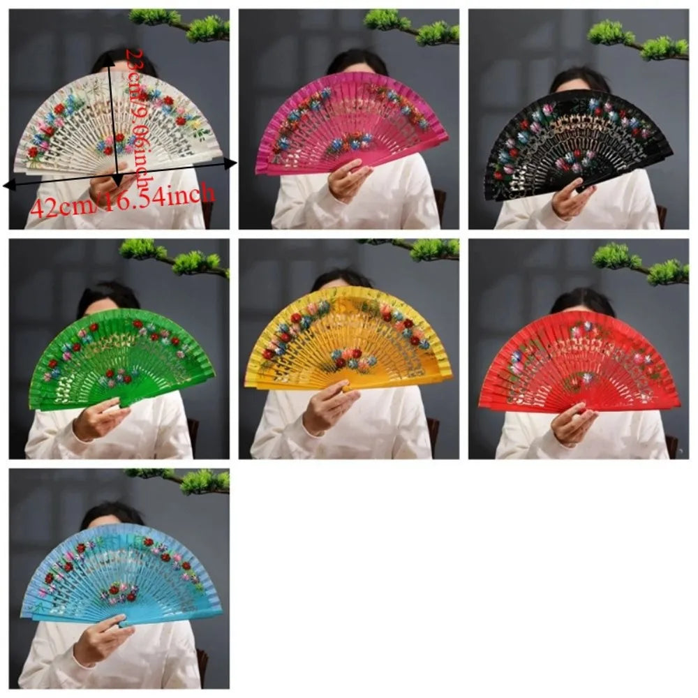 Creative Classic Hand-painted Fan Hand Crafted Colorful Folding Fan Antique Decorative Spanish Wood Fan Party Wedding Supplies