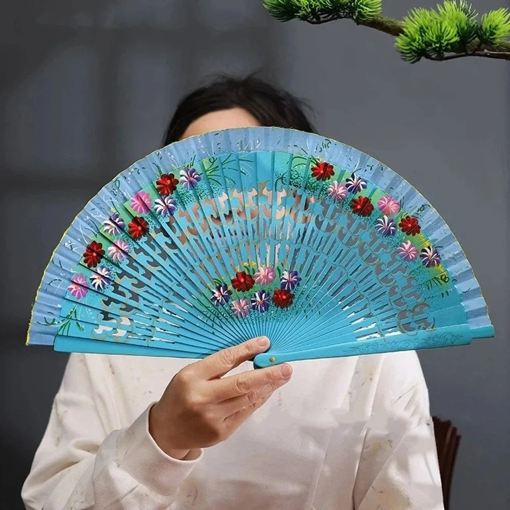 Creative Classic Hand-painted Fan Hand Crafted Colorful Folding Fan Antique Decorative Spanish Wood Fan Party Wedding Supplies