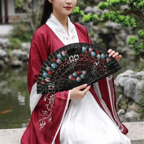 Creative Classic Hand-painted Fan Hand Crafted Colorful Folding Fan Antique Decorative Spanish Wood Fan Party Wedding Supplies