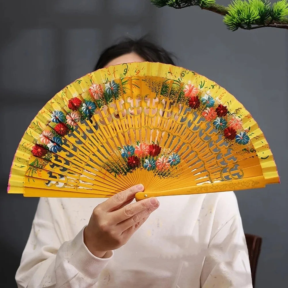 Creative Classic Hand-painted Fan Hand Crafted Colorful Folding Fan Antique Decorative Spanish Wood Fan Party Wedding Supplies