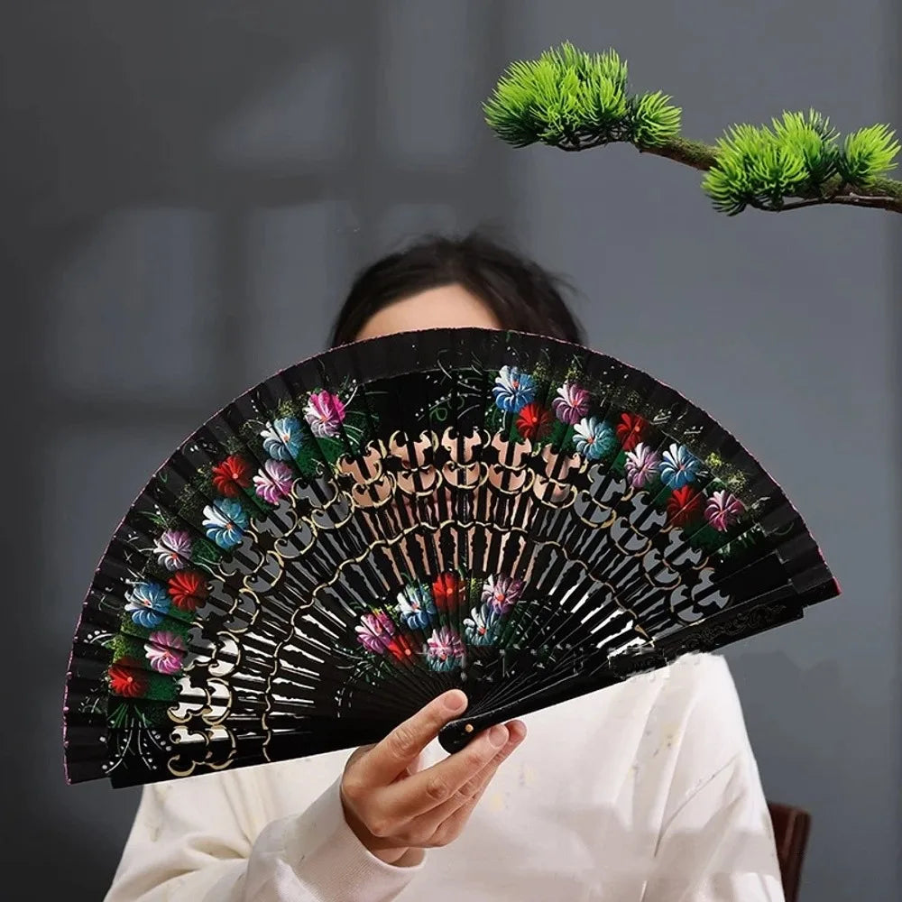 Creative Classic Hand-painted Fan Hand Crafted Colorful Folding Fan Antique Decorative Spanish Wood Fan Party Wedding Supplies